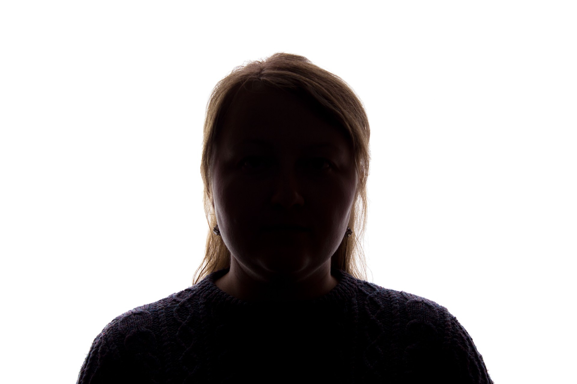 Young woman look ahead with flowing hair - horizontal silhouette